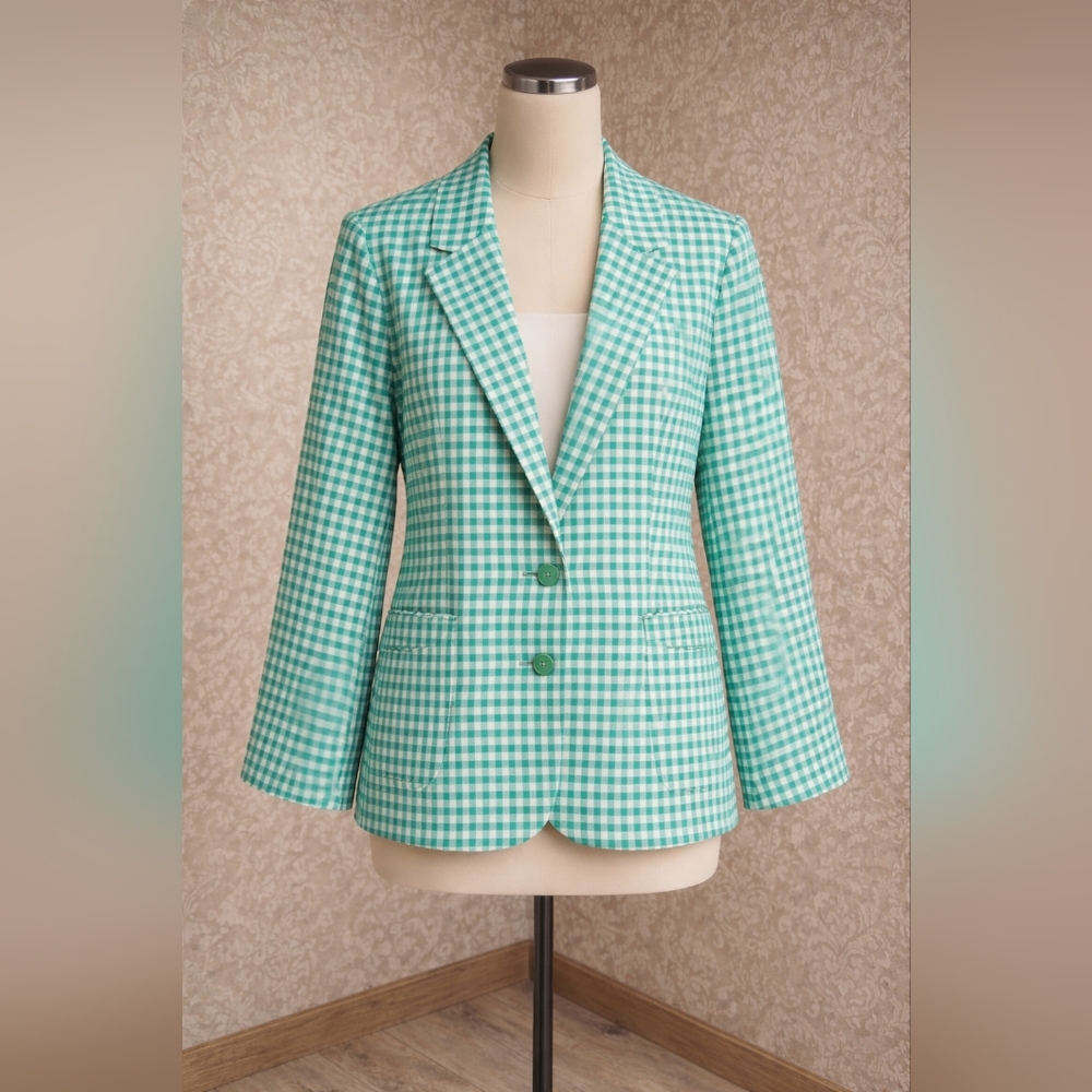 NWT Francesca’s ALYA Green Gingham Blazer Large Preppy Spring Jacket Checkered